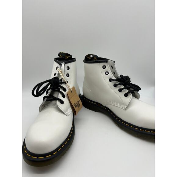 Dr. Martens 101 Yellow Stitch White Smooth Leather Ankle Boots Womens 10/Mens 9 - Picture 5 of 12